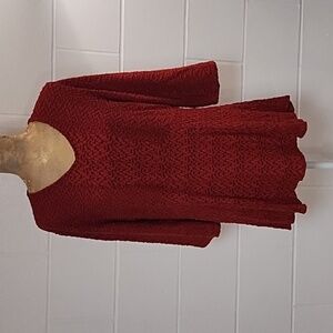 Fit & Flare Textured Stretchy Tunic Knit Top 3/4 Sleeve